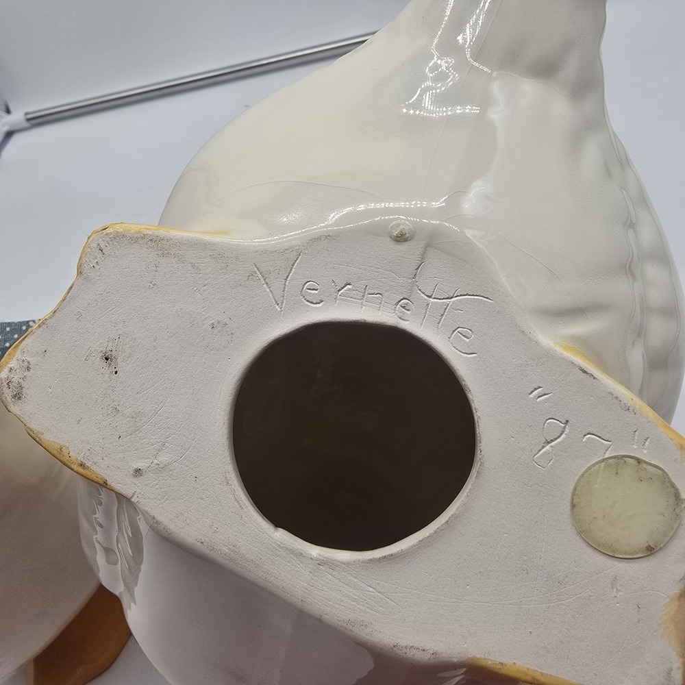 Vtg 1987 Ceramic White Duck Ceramic Geese Goose Figurines Cottage Core Lot Of 2 - Picture 9 of 16
